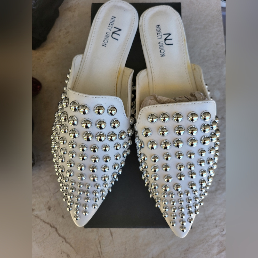 White silver studded slides